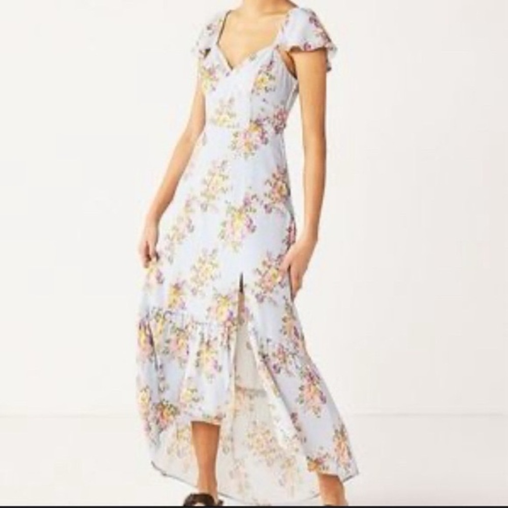 Floral Maxi Dress by Rewind - Light Blue and Pink